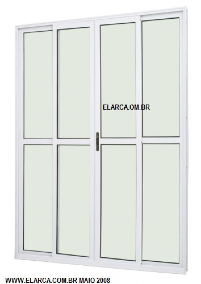 PORTA DE CORRER ALUMINIO BRANCO 4 FOLHAS 1,40x2,10 CORRER COM VIDRO LISO INCOLOR 3 MM